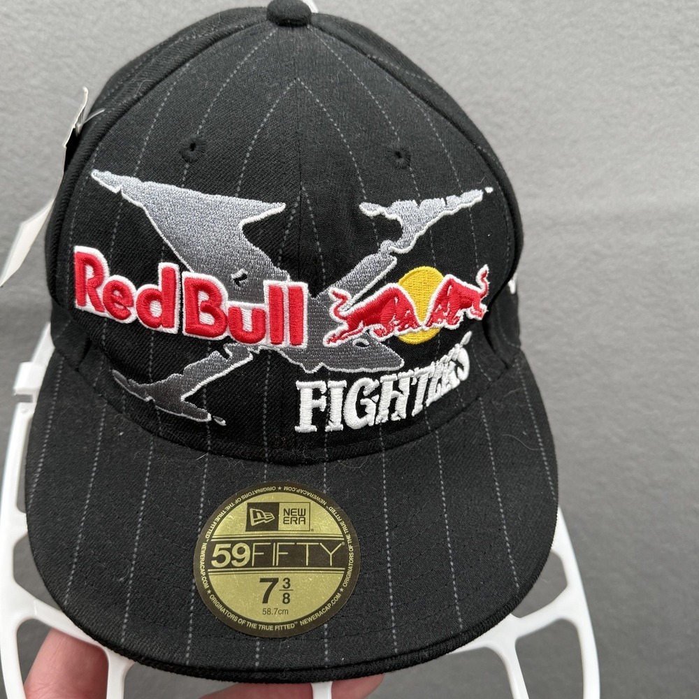 New Era Hat Cap Fitted Mens 7 3/8 Black Red Bull X-Fighters Pinstripe Motocross